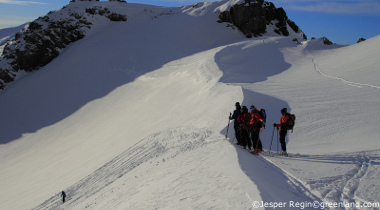 skiing down to eternity fjord at maniitsoq