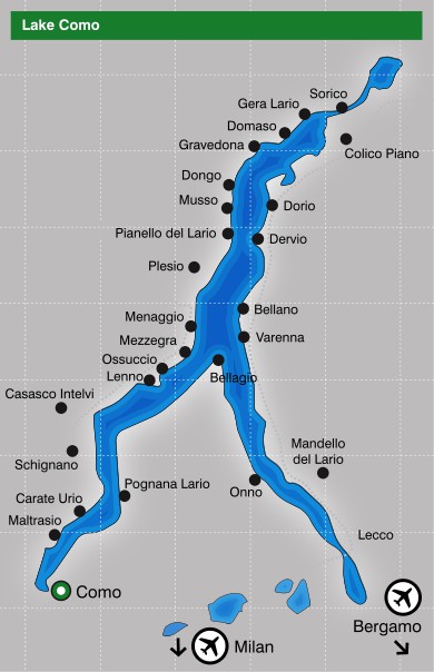 map of lake como showing all the villages