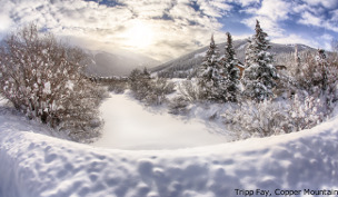 frozen river and snow at copper mountain ski resort