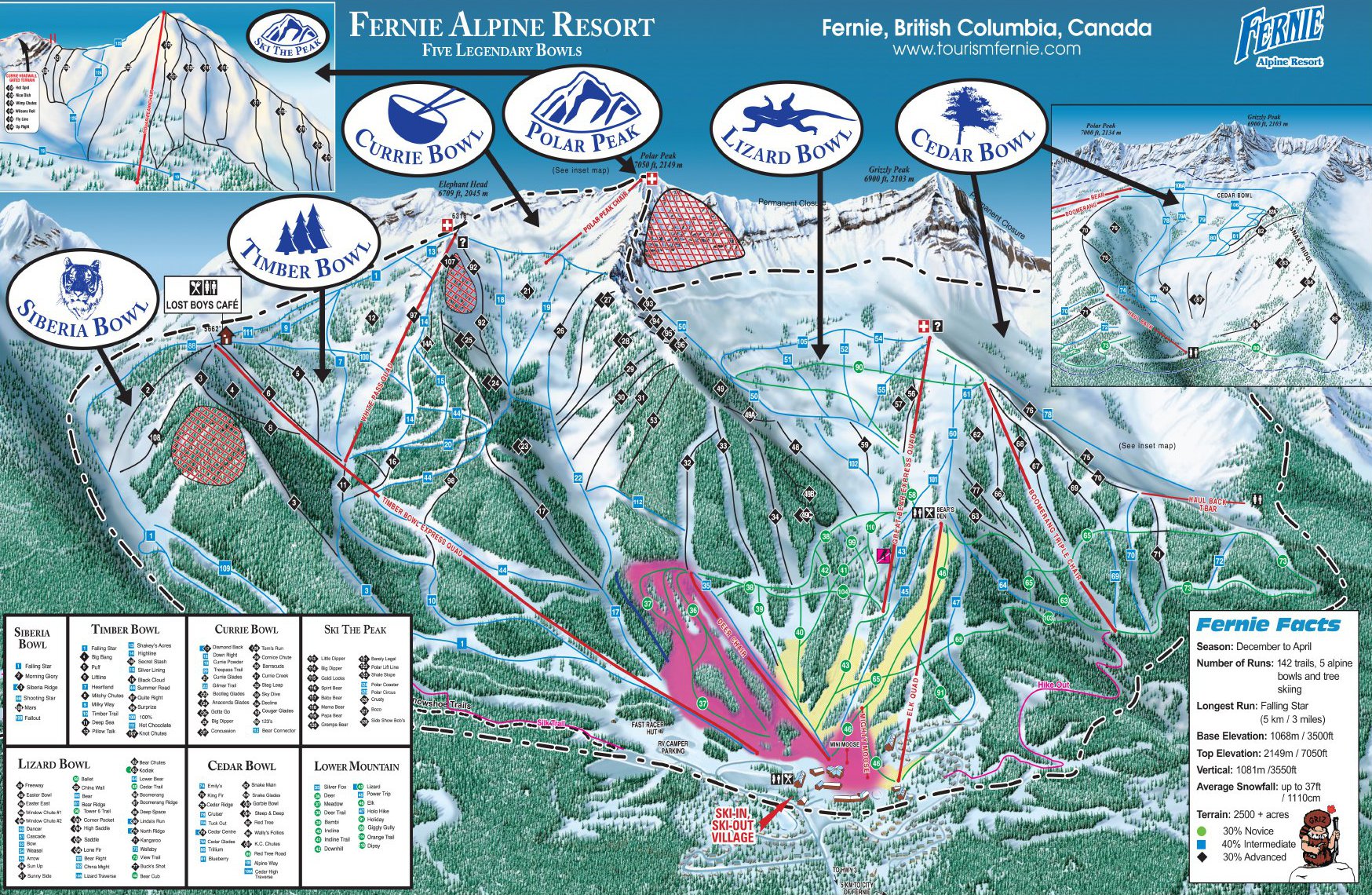 Piste map for Fernie