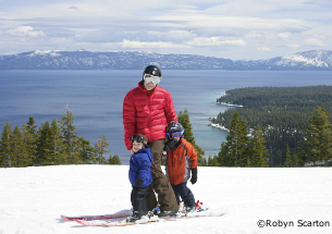 family skiing on homewood mountain