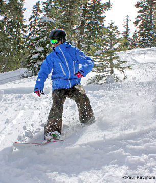 homewood snowboarding through trees