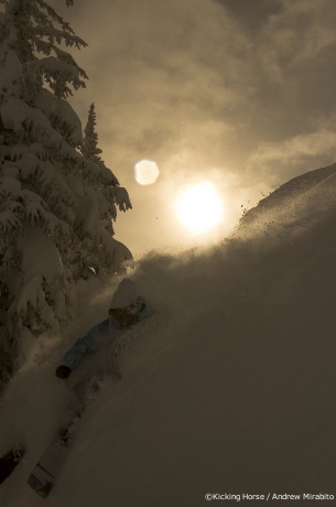 kicking horse mountain - off piste skiing at dusk