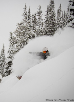 off piste skiing in kicking horse mountain resort, british columbia