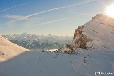 freeride skiing in deep powder snow on the gemmi pass up to wildstrubel