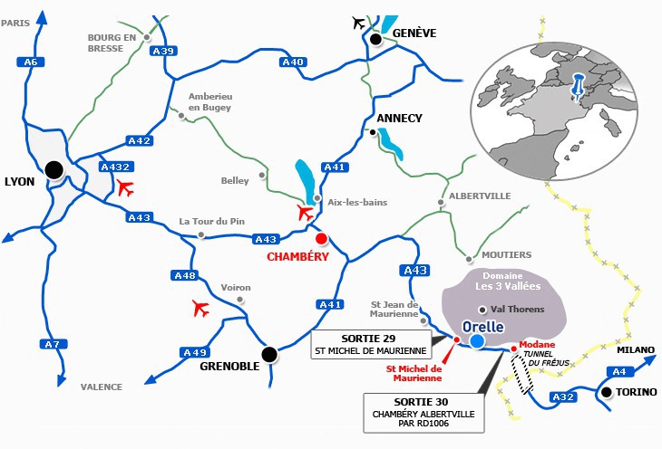 directions and map of how to get to orelle ski resort, les 3 vallees