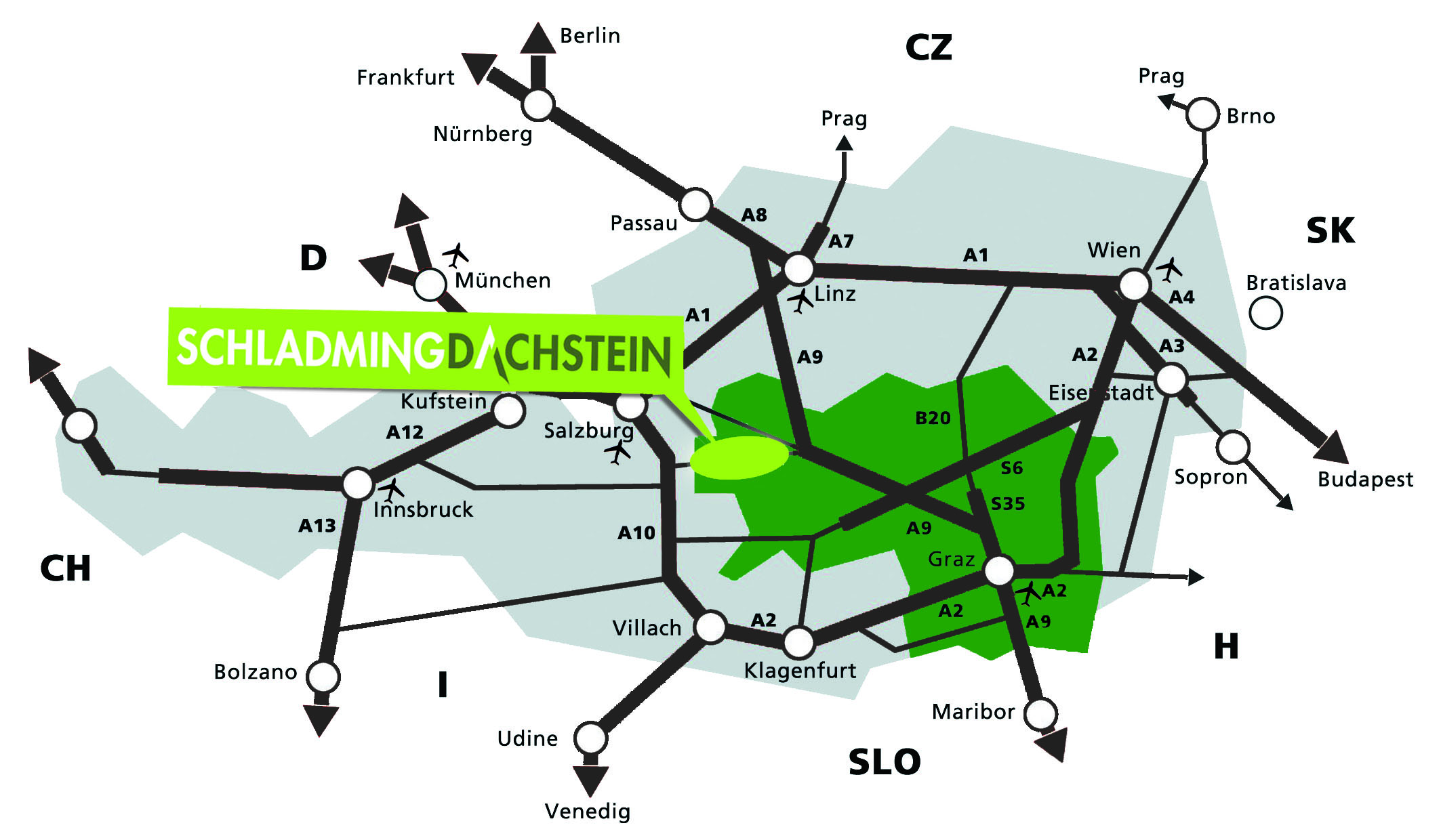 directions and map of schladming-dachstein-how-to-get-there