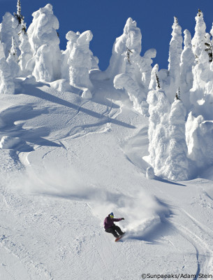 snowboarding in sun peaks resort, british columbia