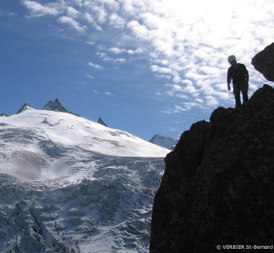 verbier mountain climbing with glacier